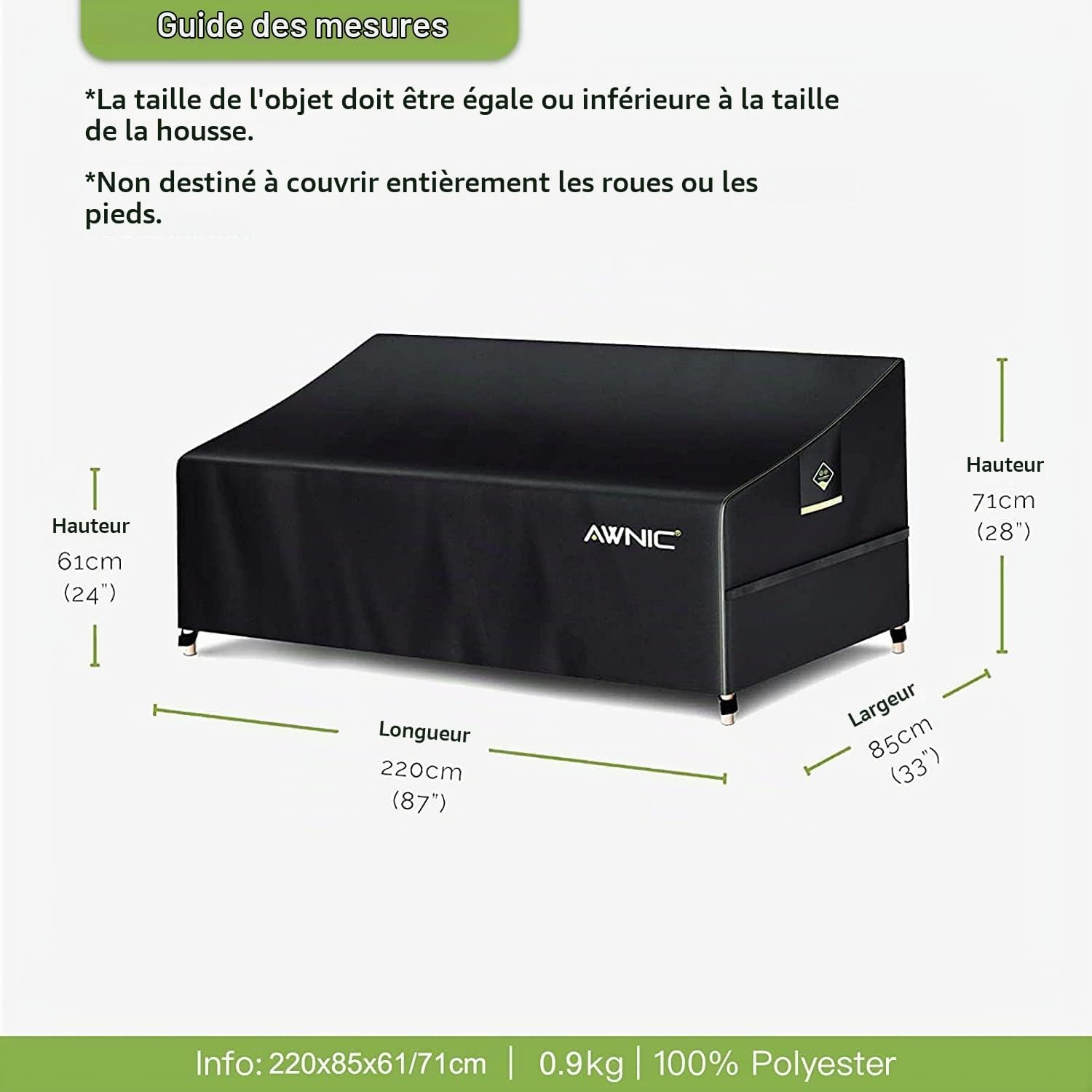 Detalle 2 de AWNIC S220-3D bankhoes voor 3-zits tuinbank, waterdicht 420D-polyester