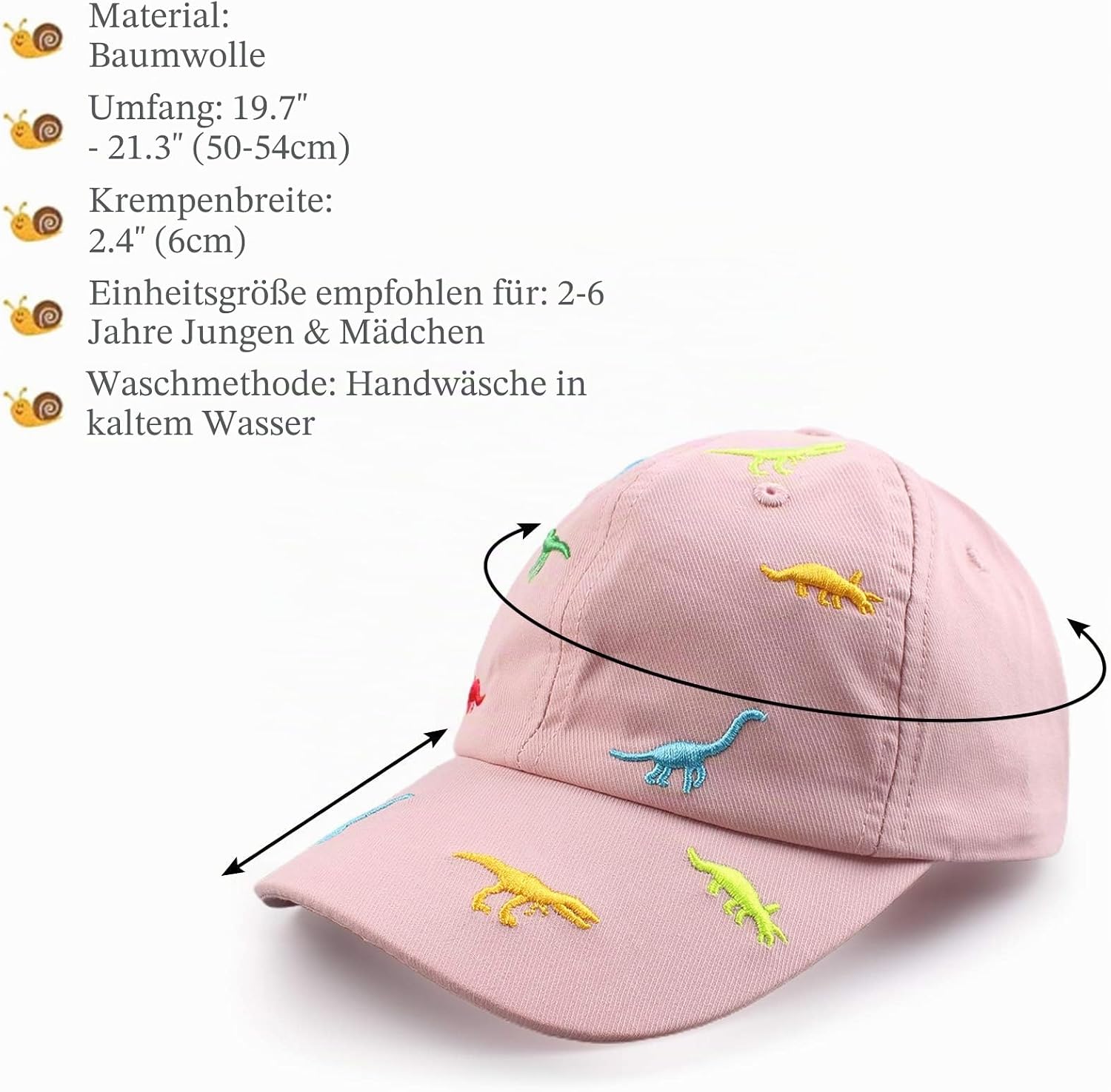 Detalle 2 de XIAOHAWANG Sommer Baseball Cap für Kinder 2–6 Jahre mit Dinosaurier-Stickerei – Verstellbare Schirmmütze aus Baumwolle