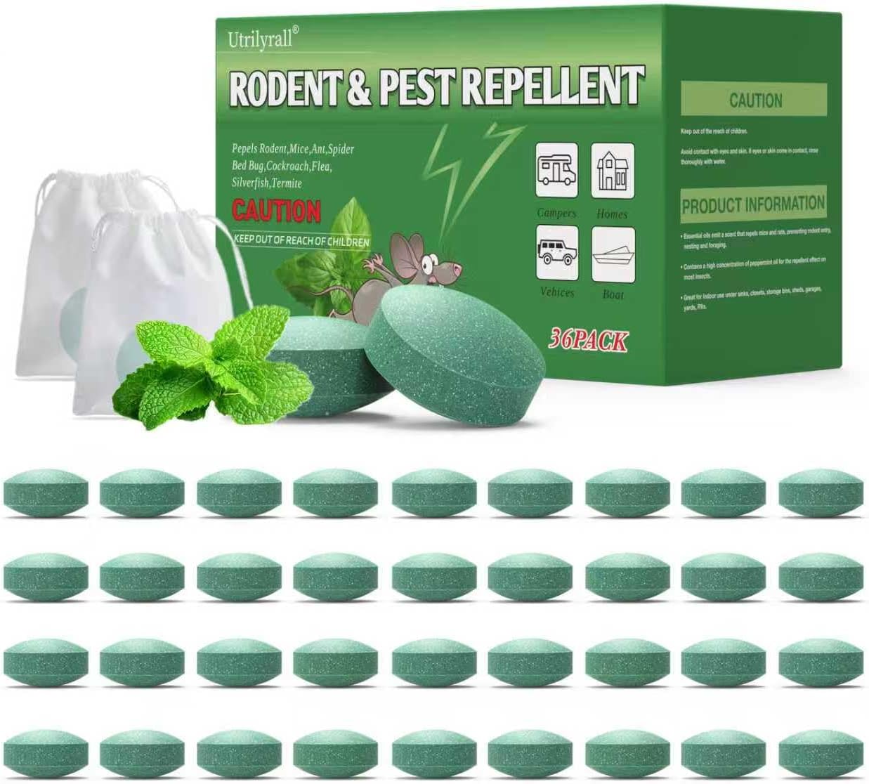 Detalle de Utrilyrall Ty-1 Rodent Repellent Tablets, 36-Pack Peppermint Oil Formula