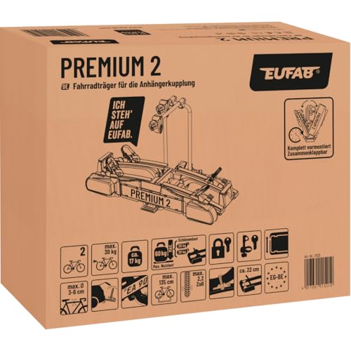 Thumbnail 6 de EUFAP 11521 Fahrradträger PREMIUM 2 – E‑Bike geeignet, komplett vormontiert, Diebstahlschutz, 2 Fahrräder