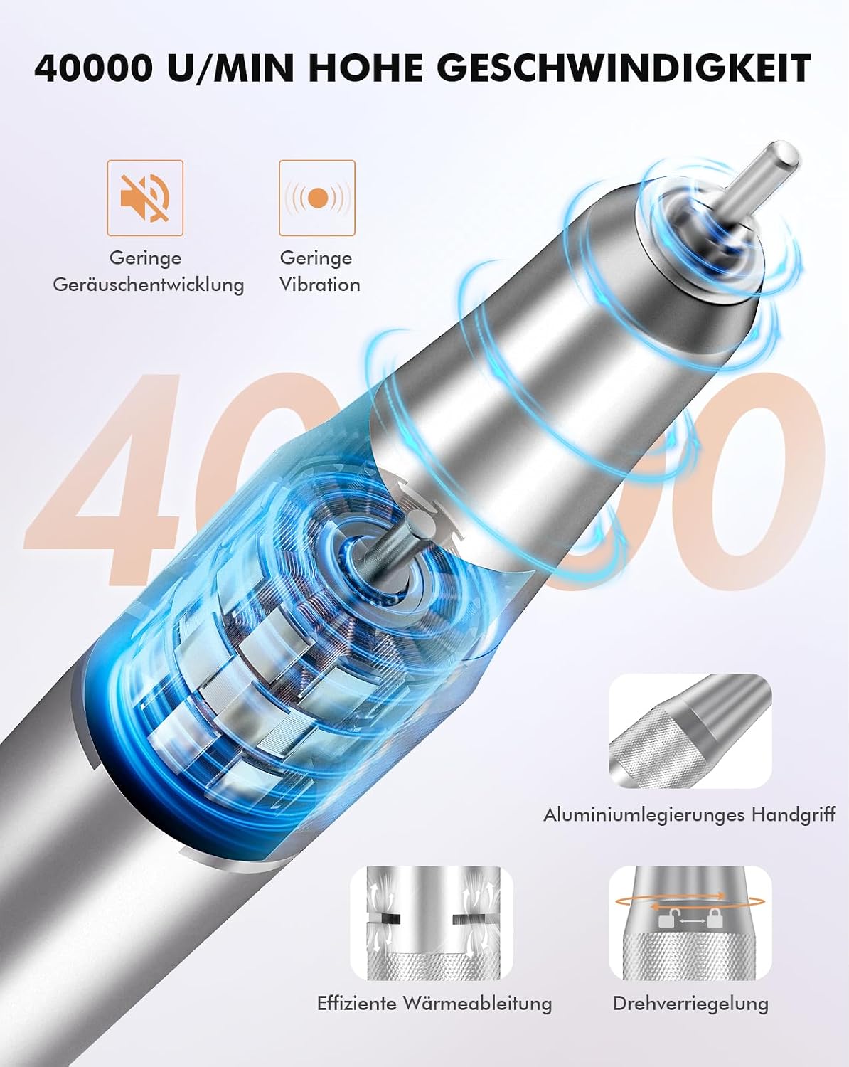 Detalle de HOMEASY Nagelfräser Profi mit 40.000 U/min, Akku und LCD-Anzeige (6 Bits)