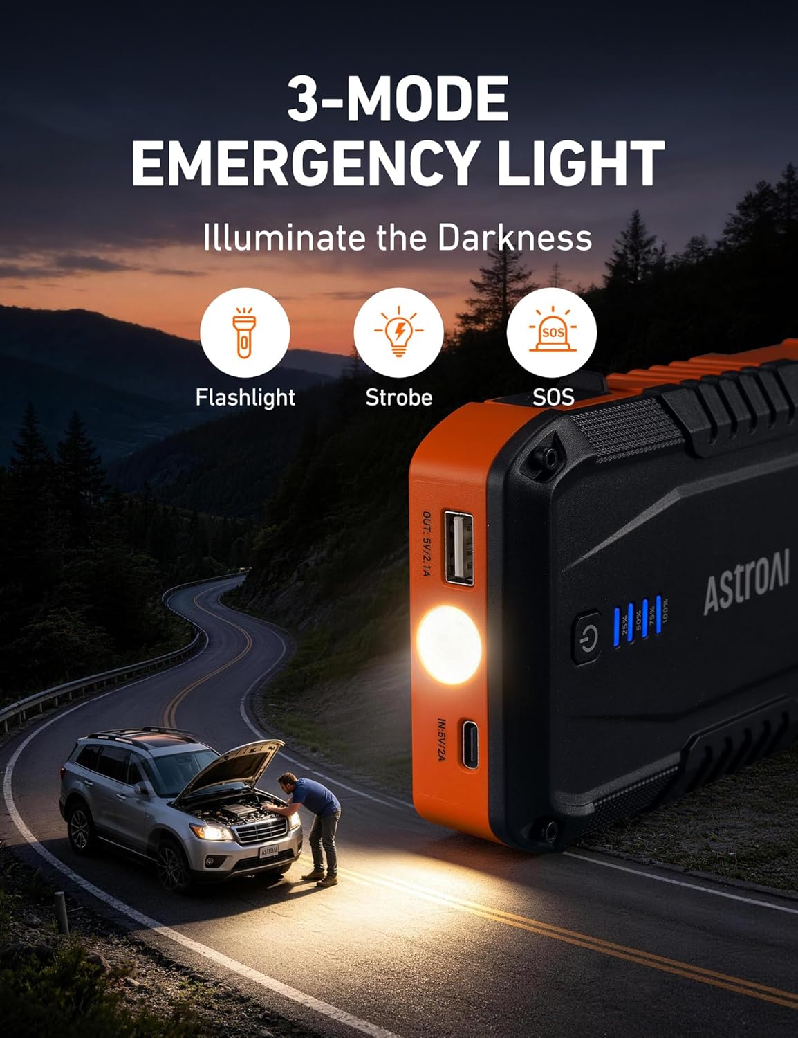 Detalle 1 de AstroAI Car Battery Jump Starter 1500A