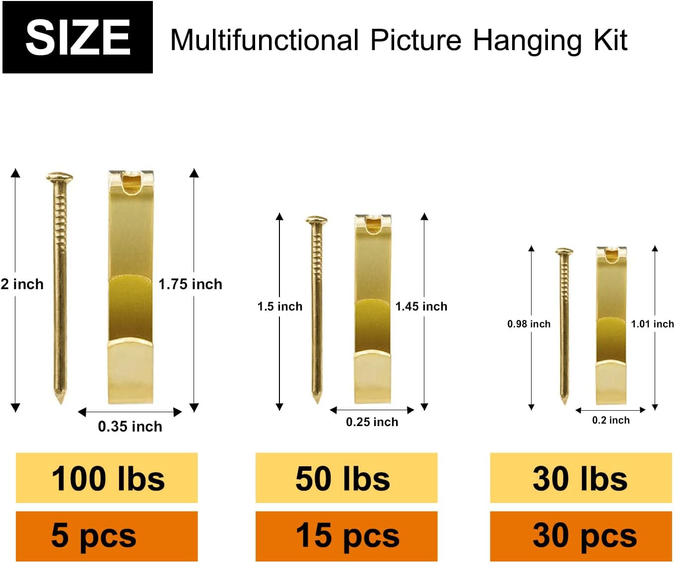 Detalle de FUZANWJ H35100 Picture Hanger Kit, 50 Hooks for 30–100 lb Loads