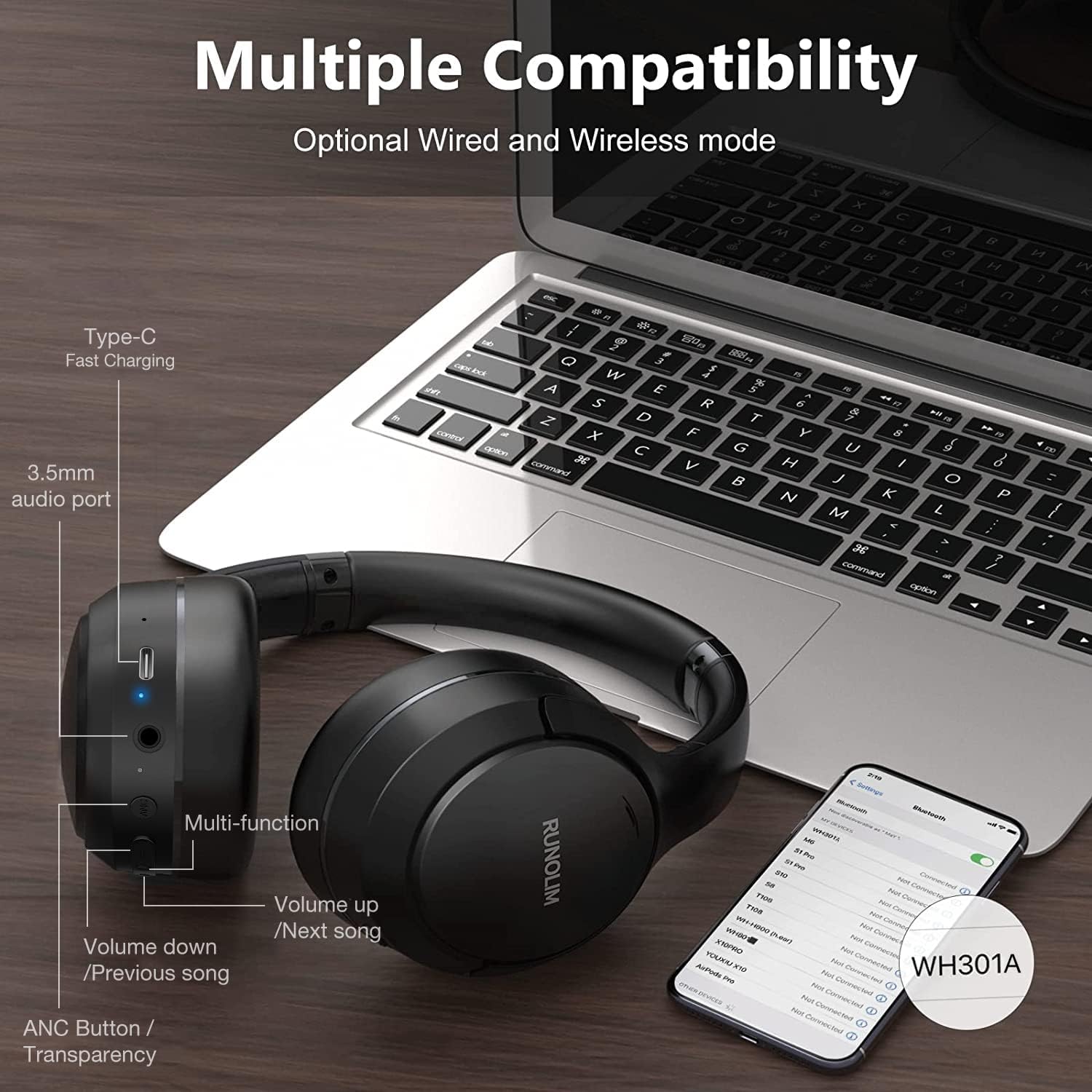 Thumbnail 6 de RUNOLIM Hybrid Active Noise Cancelling 70H headphones