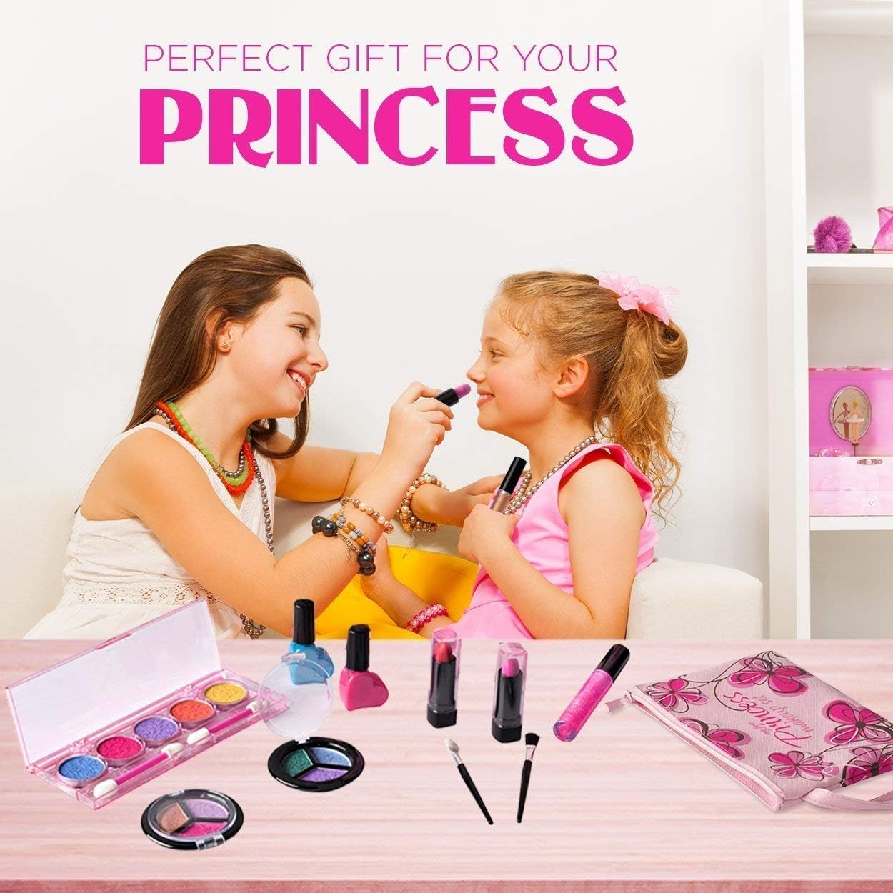 Detalle 2 de Playkidiz My First Princess Washable Children’s Make-Up Set with Floral Bag