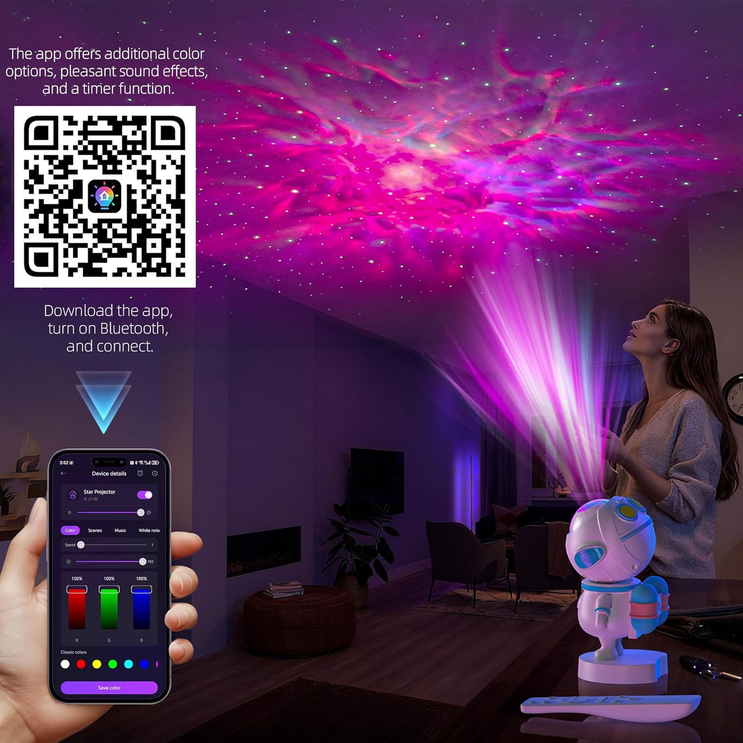 Thumbnail 3 de Astronaut Galaxy Projector with Remote and App Control