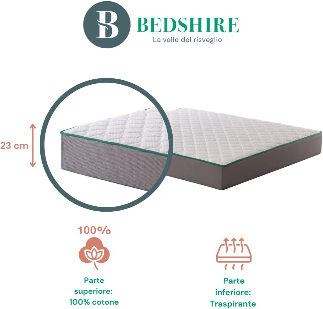 Detalle 2 de Bedshire Essential Materasso Singolo 80x190 in Memory Foam HD – Ortodopedico, 23 cm, Cotone e Tessuto Traspirante, Made in Italy