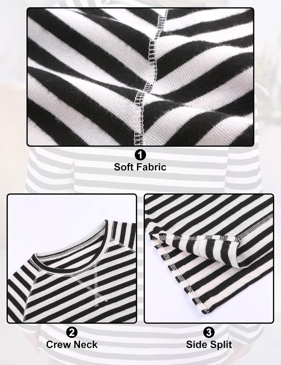 Detalle de Flikity women’s long sleeve striped sweatshirt tunic (crew neck) in 65% rayon/35% polyester