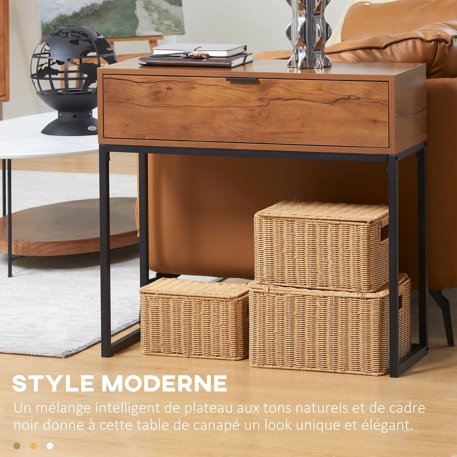 Detalle de HOMCOM Console Meuble — Table Console Moderne, 80 x 30 x 76 cm, Marron