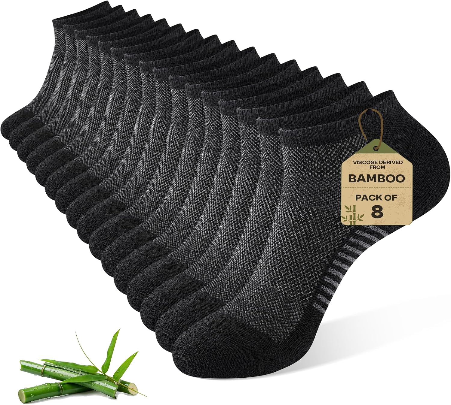 Detalle de Ankle Socks for Men (Bamboo Blend) Cushioned Moisture-Wicking Low Cut, 8 Pairs