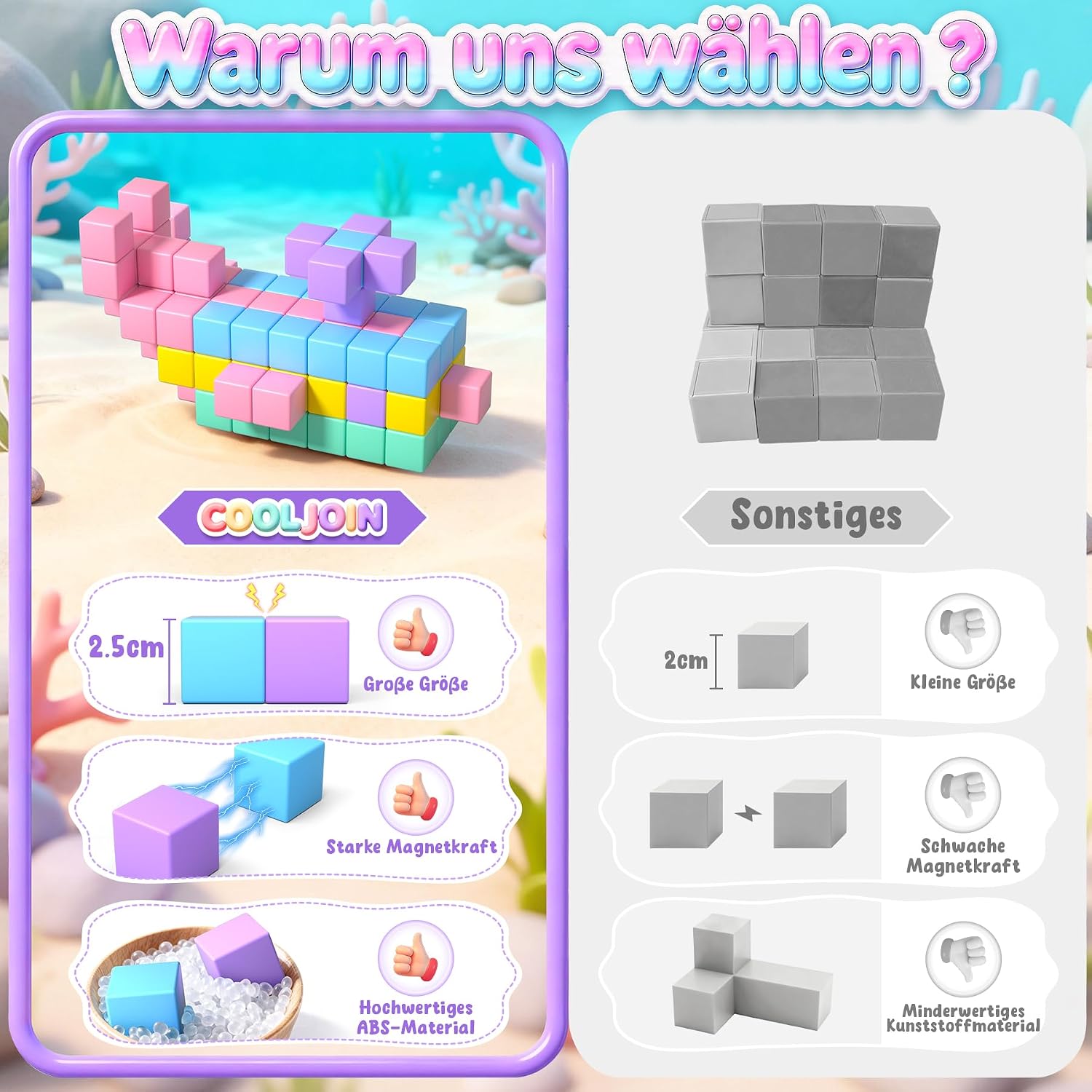 Detalle de COOLJOIN Magnetische Bausteine – 48 Teile Macaron Reiseset