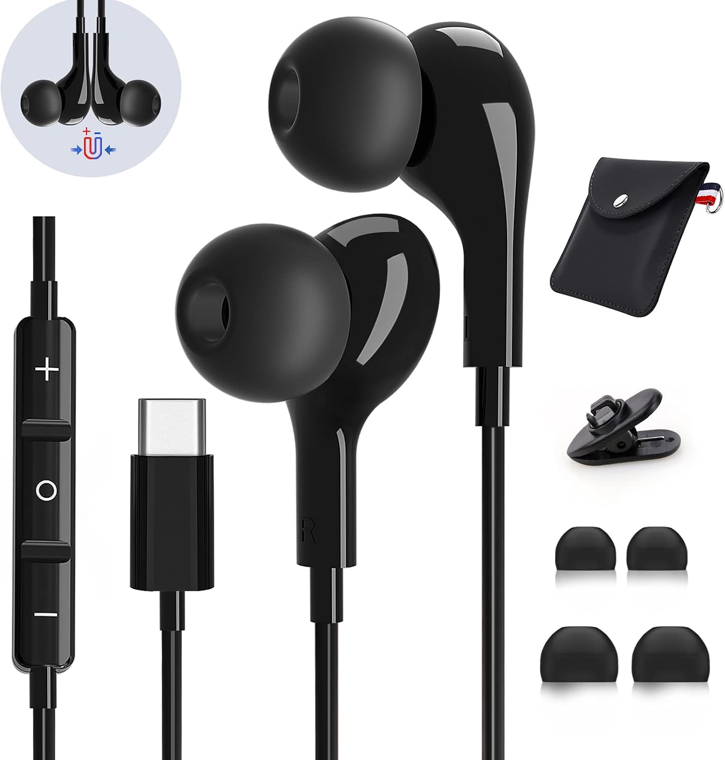 Detalle de AILZPXX 964 USB-C Wired In-Ear Headphones with Mic and Magnetic Earbuds