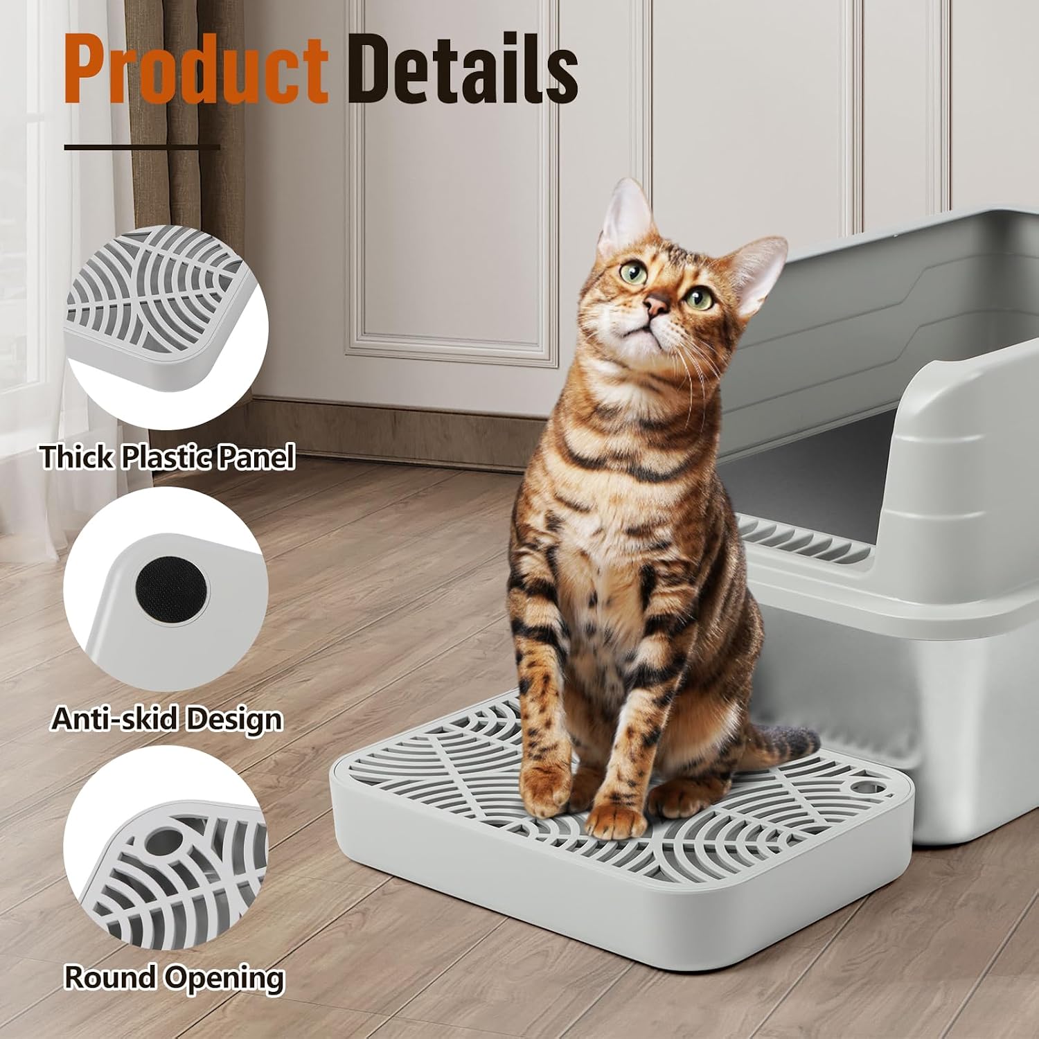 Detalle de Bartuke Plastic Cat Step Stairs with Litter Box Ramp and Filter Function (Light Grey)