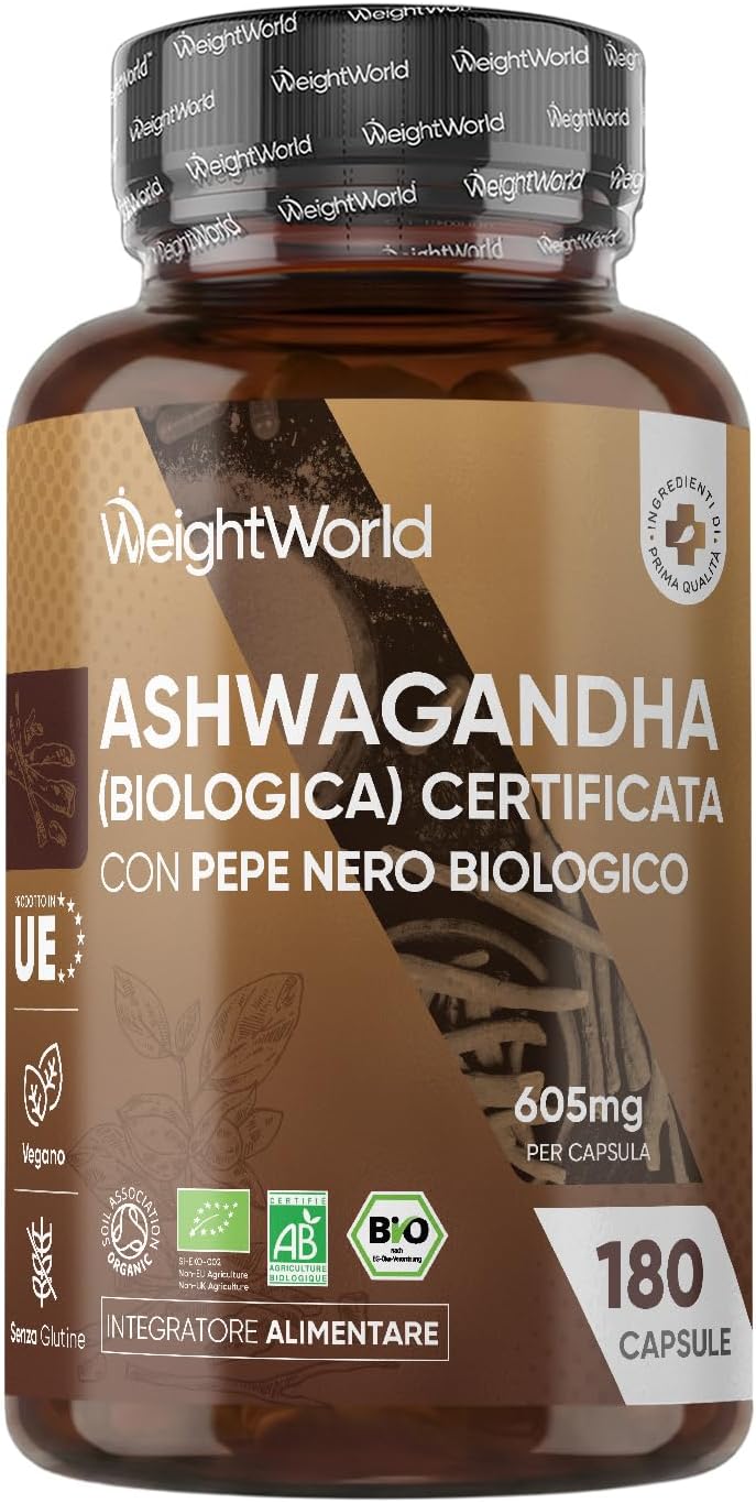 Detalle de Ashwagandha Bio WeightWorld in 180 Capsule Vegane | 600 mg per capsula, certificata Soil Association
