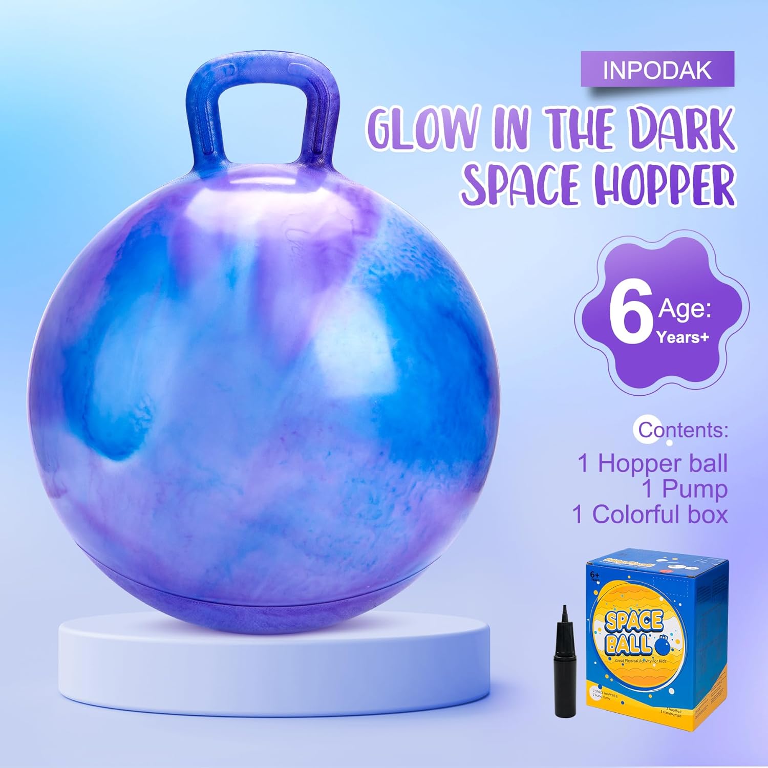 Thumbnail 2 de INPODAK Space Hopper for Kids – Glow-in-the-Dark 20 Inch Hopping Ball with Handle