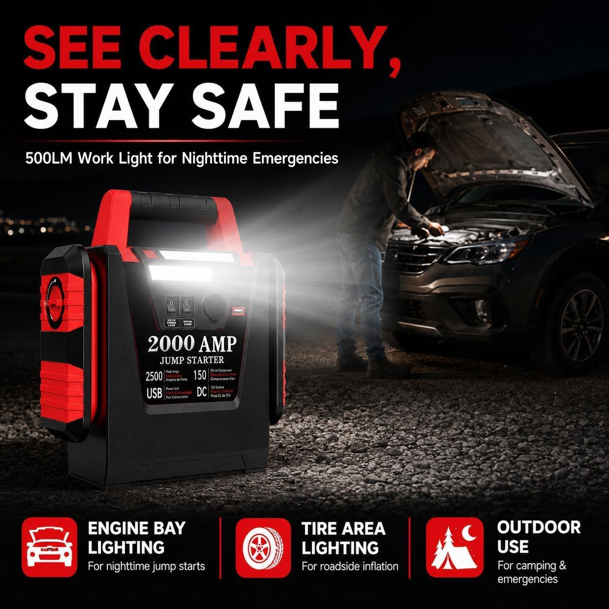 Detalle de Portable Jump Starter with Air Compressor, 2000A