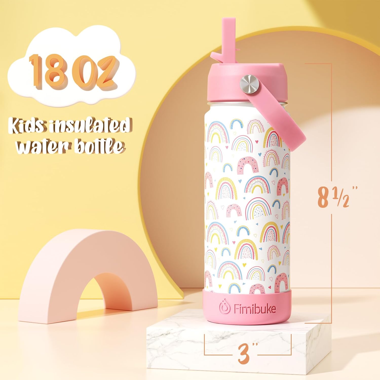 Thumbnail 1 de Fimibuke Kids Insulated Water Bottle 18oz (2 Pack) – Stainless Steel, BPA Free, Leak-Proof with Straw
