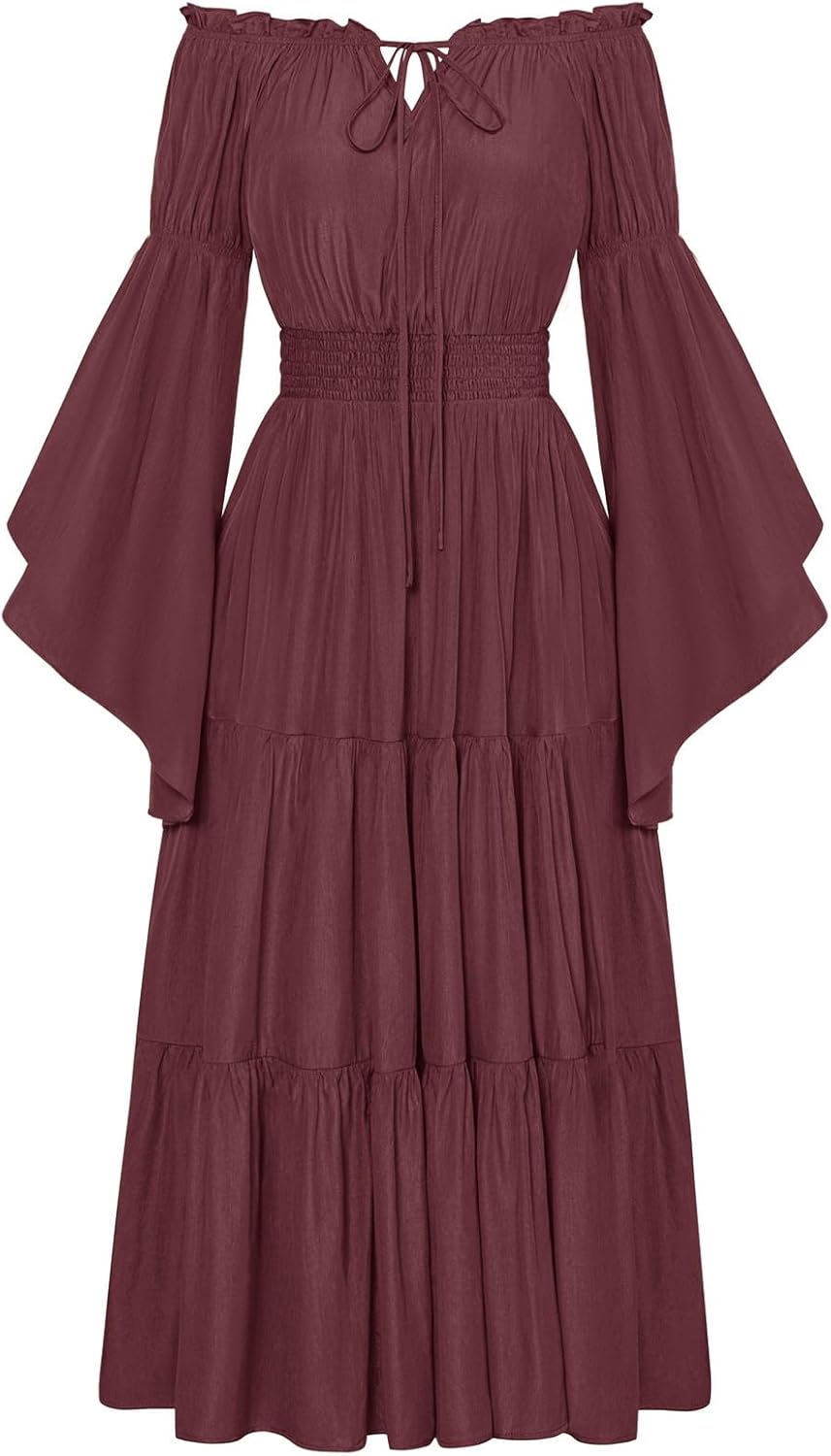 Thumbnail 6 de SCARLET DARKNESS Robe longue Renaissance pour femme à épaules dénudées, à lacets et manches cloche