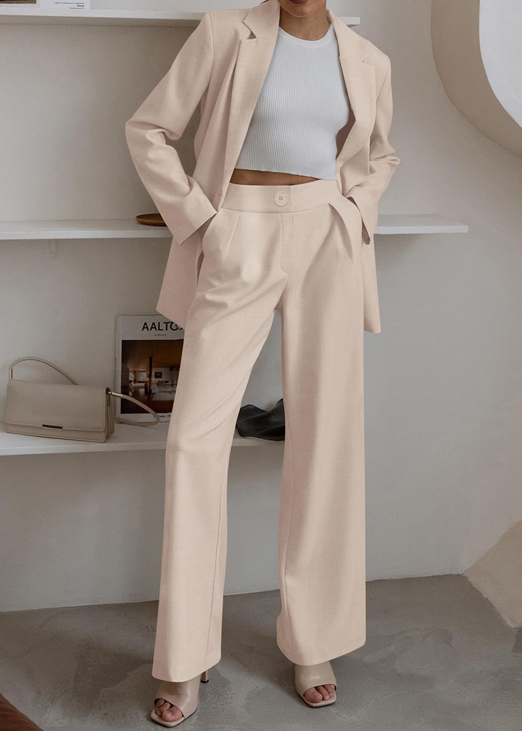 Detalle de KIRUNDO Women’s 2-Piece Suit Set: Oversized Blazer + Wide-Leg Pants for Business Casual Dressy Looks