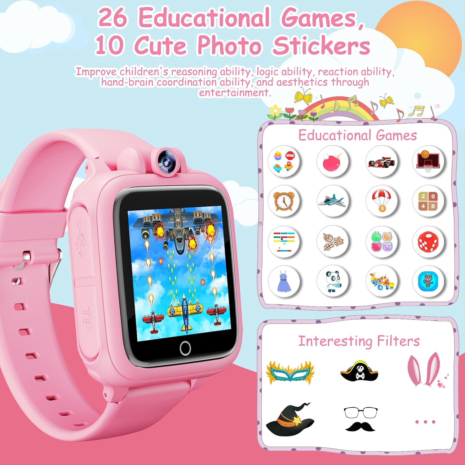 Detalle de Smartwatch per Bambini: Orologio Educativo con 26 Giochi, Fotocamera e Pedometro
