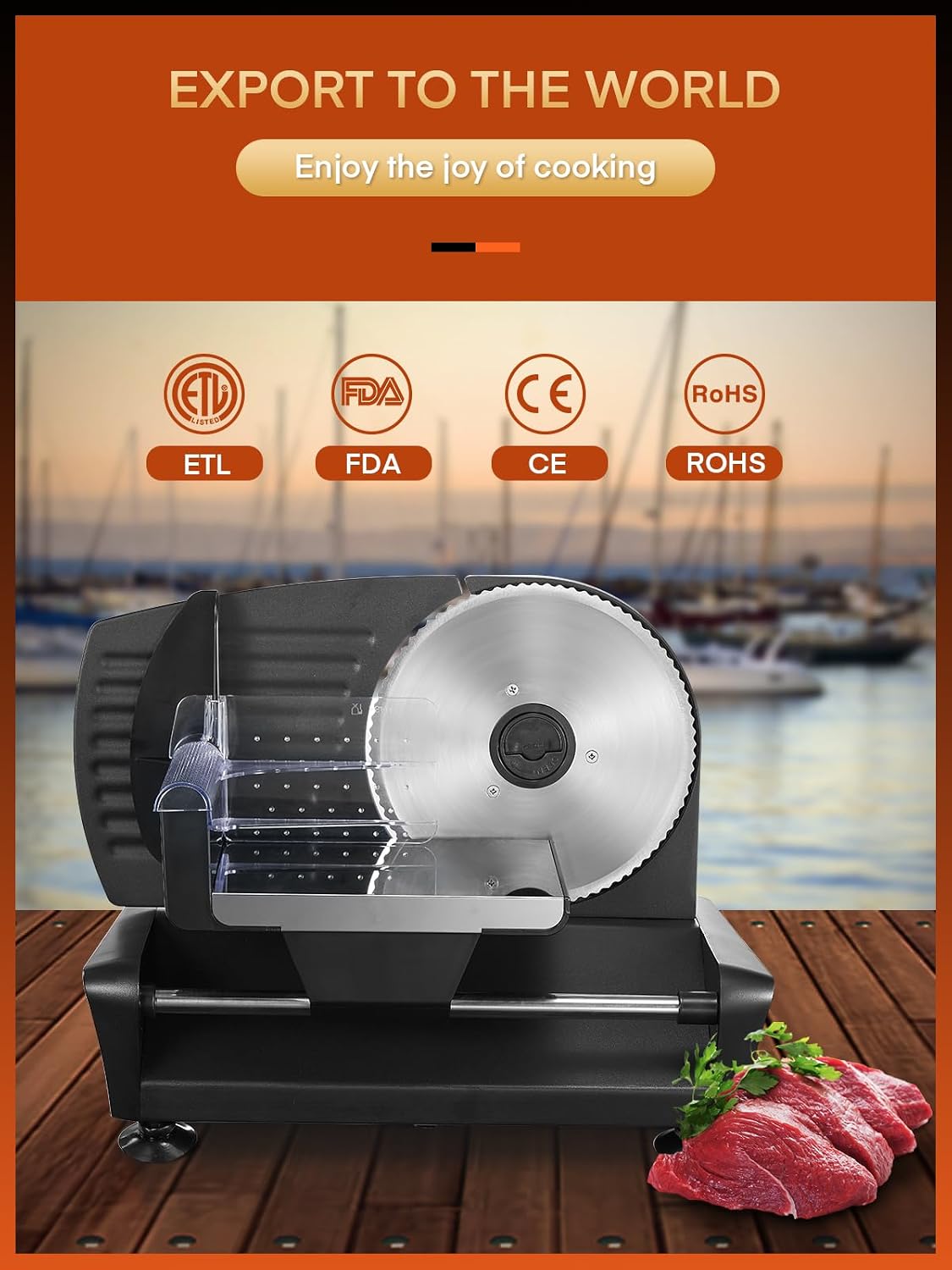 Detalle 2 de FOHERE Electric Meat Slicer, 200W, Two 7.5-inch Blades, 0–15 mm