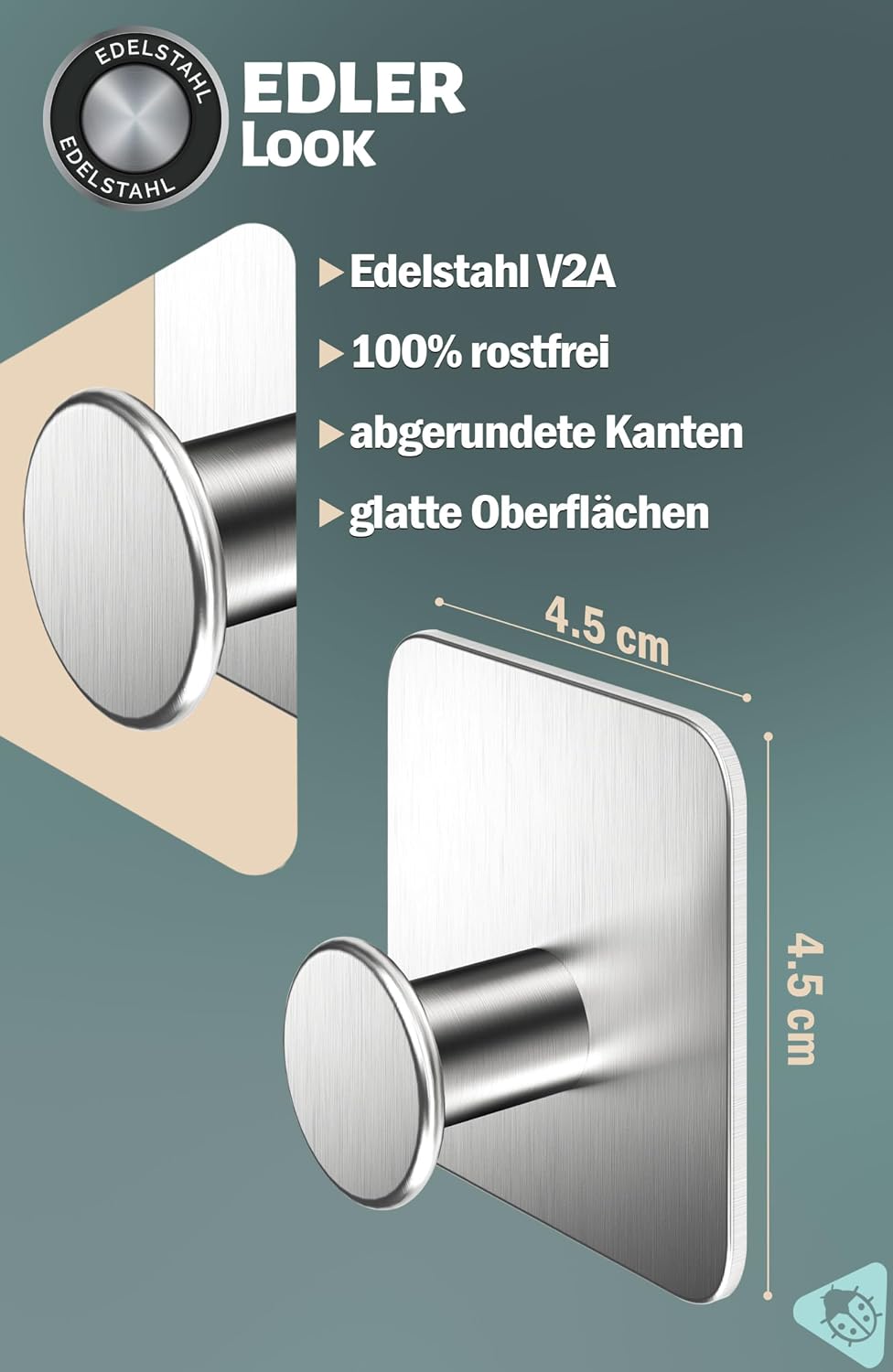 Detalle de Menz Handtuchhalter ohne Bohren – 5er Set selbstklebende Edelstahl-Handtuchhaken mit 3M-Klebe-Pads