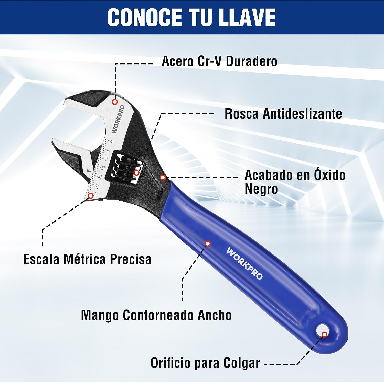 Detalle 2 de WORKPRO Llave Inglesa 200 mm 30 mm