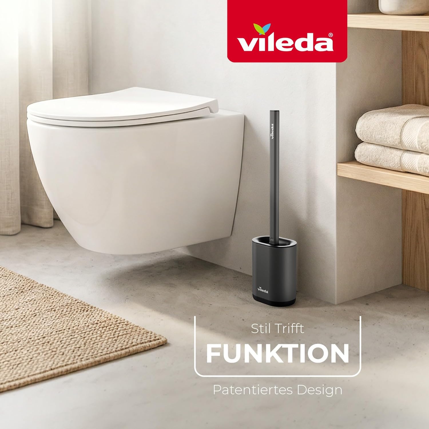 Detalle 2 de Vileda Scopino WC in Silicone 2in1 con Porta Scopino – Testa Flessibile, Manico in Acciaio Inox Antiruggine, Grigio