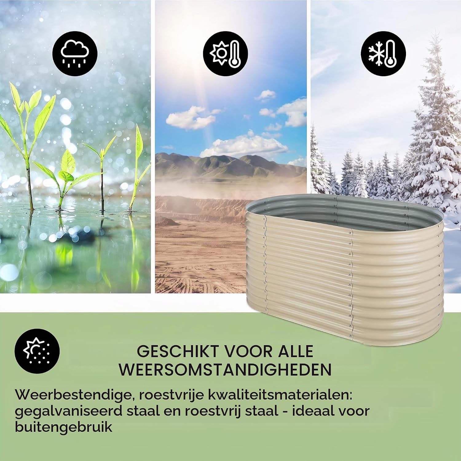 Detalle 2 de blumfeldt High Grow metalen verhoogde plantenbak, ovaal, 160 × 80 × 80 cm