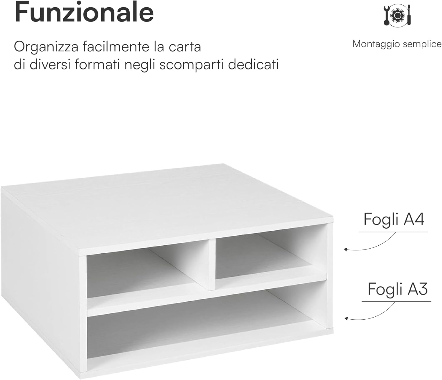 Thumbnail 4 de Baroni Home Supporto per Stampante con 3 Scomparti - Organizer A4/A3 in MDF, 37x47x21 cm, bianco