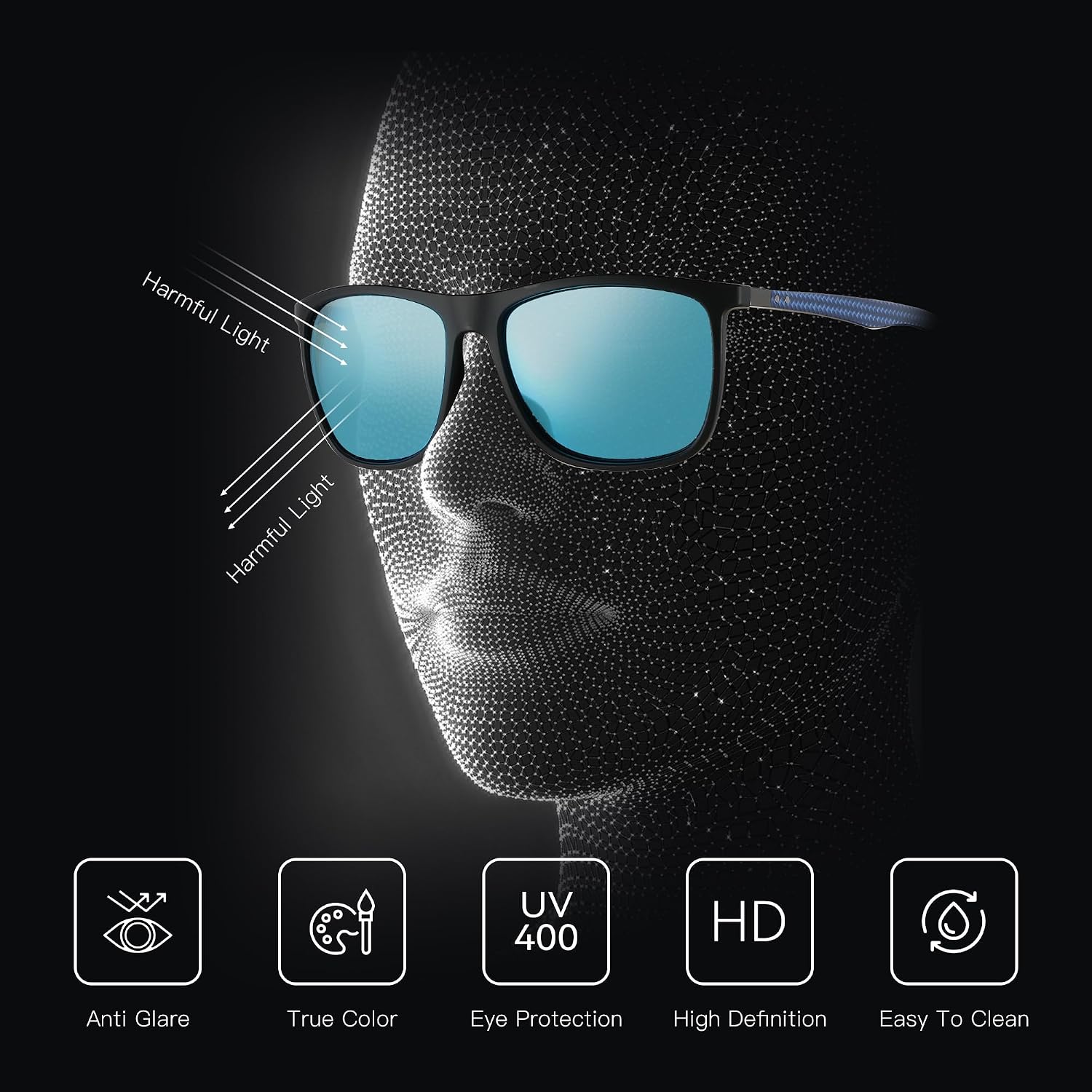 Thumbnail 4 de ZENOTTIC Occhiali da sole polarizzati uomo in fibra di carbonio – quadrati, protezione UV400