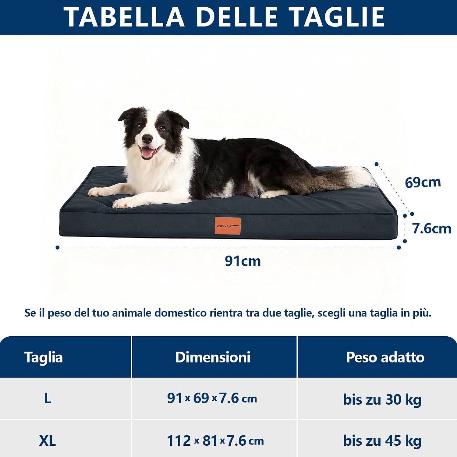 Detalle de WAVVE Cuccia Cane Grande ortopedica 91x69x7,6 cm con copertura impermeabile estraibile e lavabile