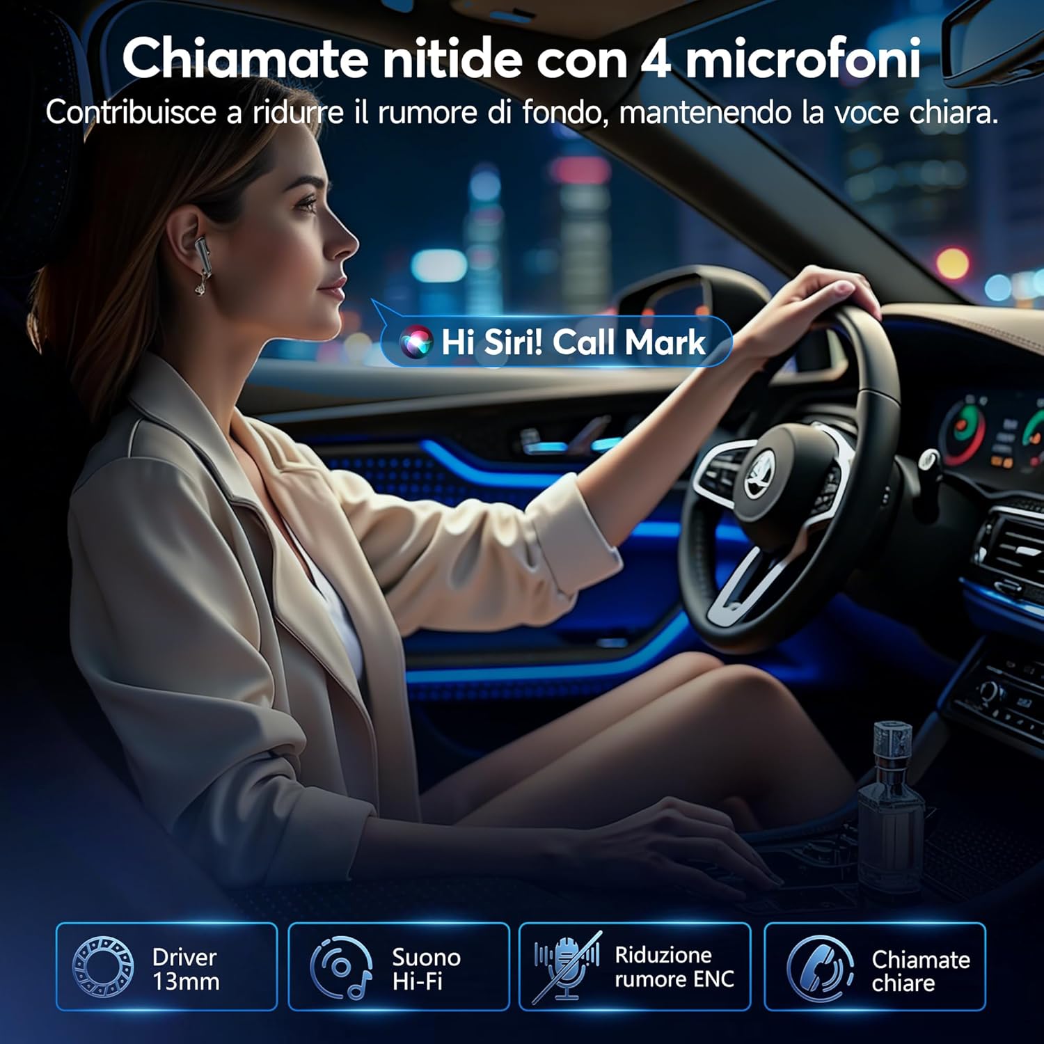 Detalle de Cuffie Bluetooth 60 Ore: Auricolari In-Ear Hi‑Fi con ANC ENC, Display LED e IPX7