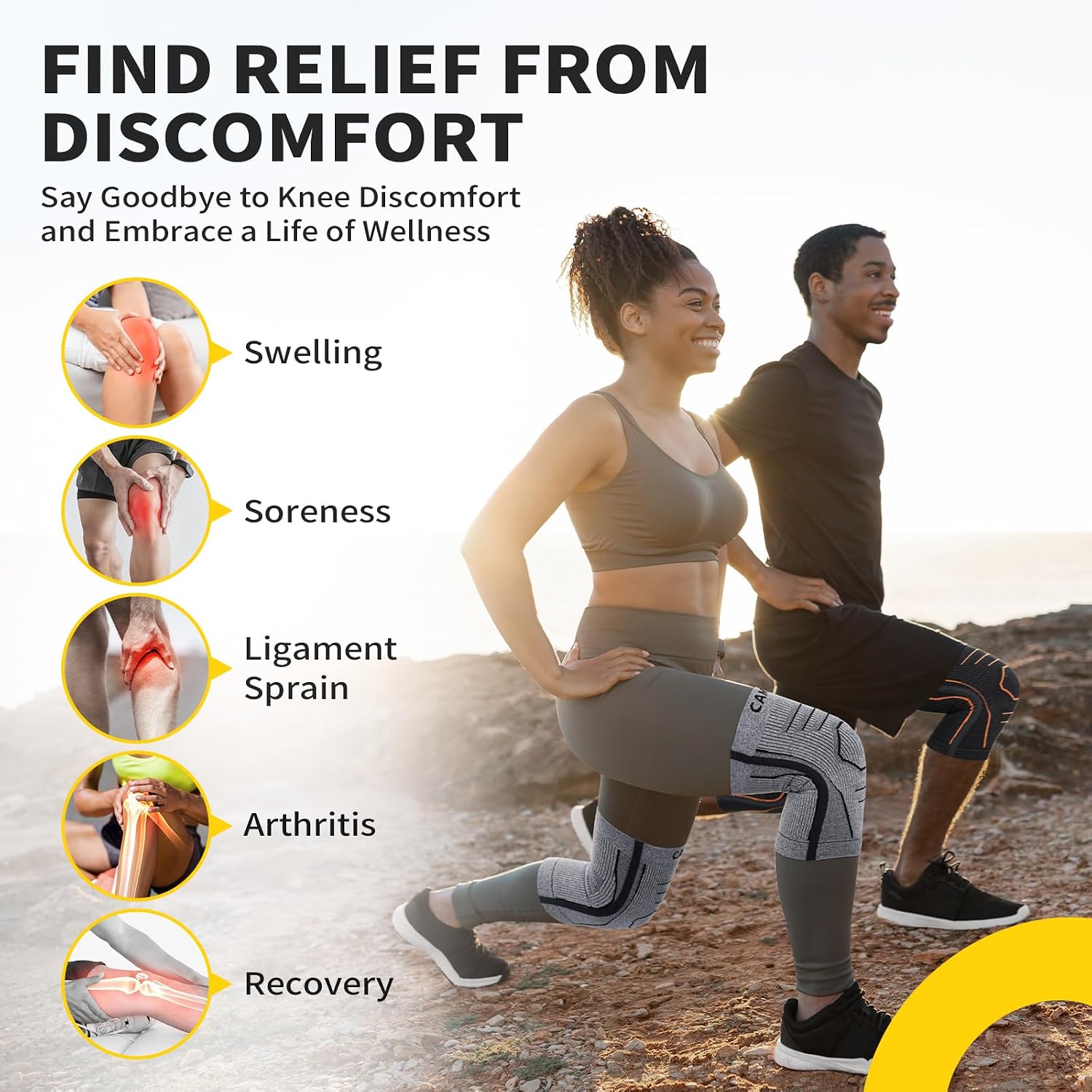 Detalle 2 de CAMBIVO 2 Pack Knee Support with PMMA Side Stabilizers – Lightweight, Breathable Knee Brace for Running and Daily Wear