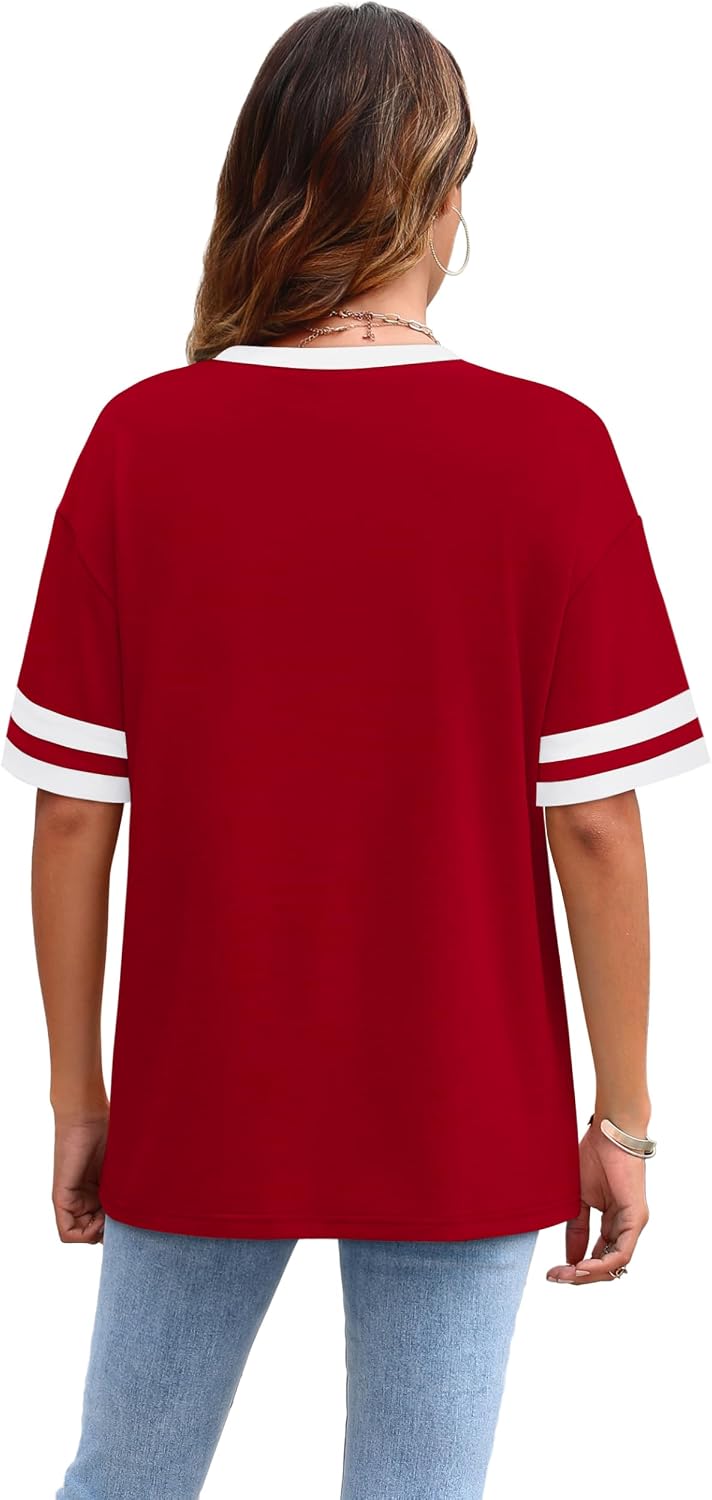 Detalle de WIHOLL Women's Loose Fit Short Sleeve Color Block Tee