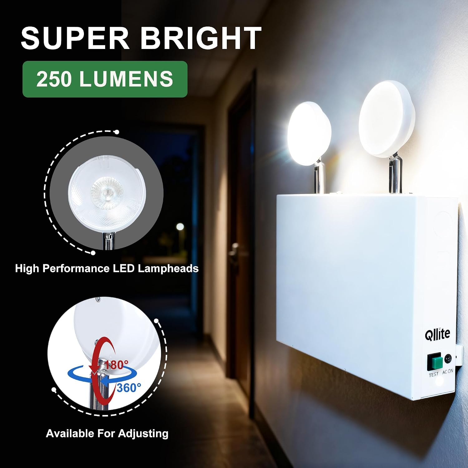 Detalle 2 de Qllite & Design SEMLW Steel Emergency Light, 120–347V, Adjustable Dual LED Heads