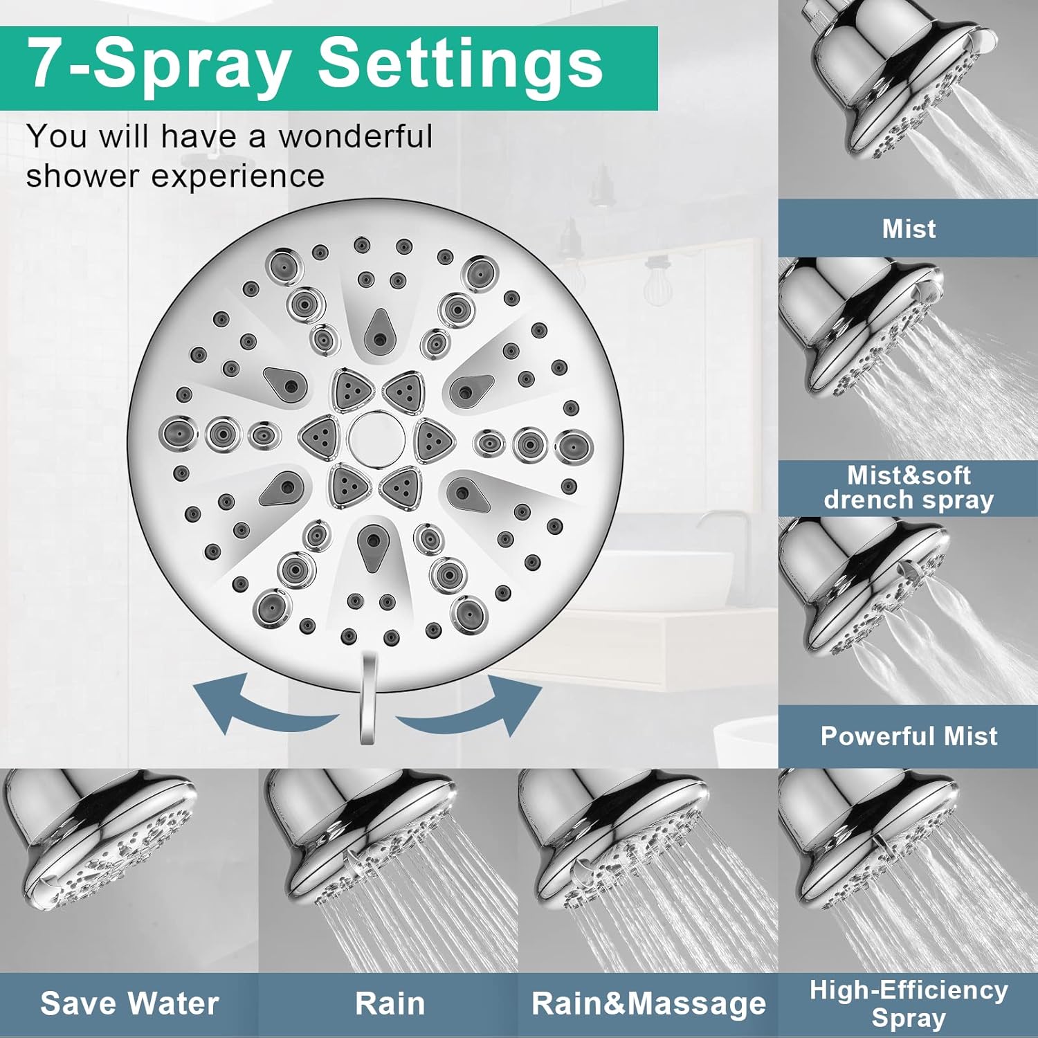 Thumbnail 3 de Cobbe 69b9e932-891b-418b-b1fa-6c9e78cc3e25 Filtered Shower Head, 7 Modes, Chrome