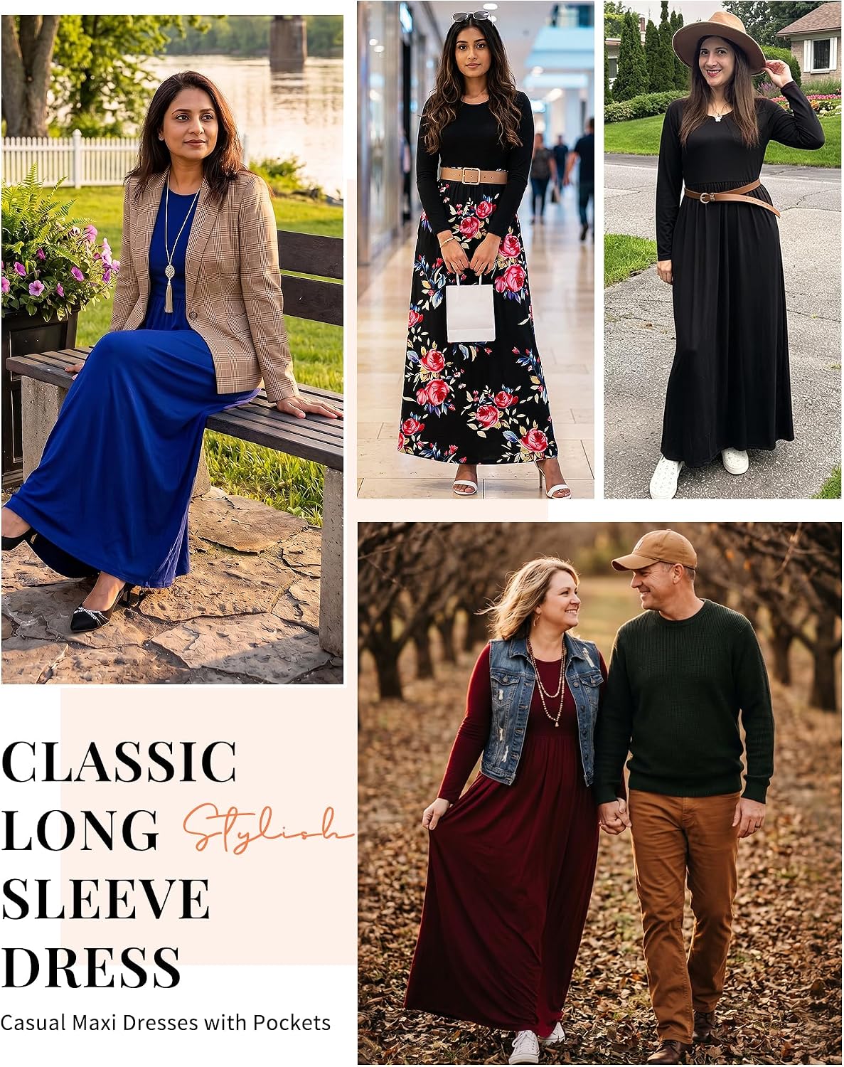Thumbnail 4 de AUSELILY Women's Long Sleeve Maxi Dress with Pockets