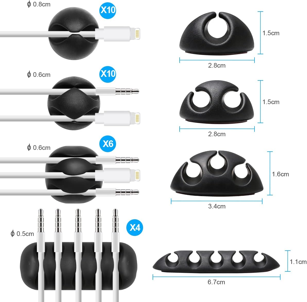 Detalle de URAQT Clips câble organisateur de bureau (noir) – 30 pièces pour câbles jusqu’à 6 mm