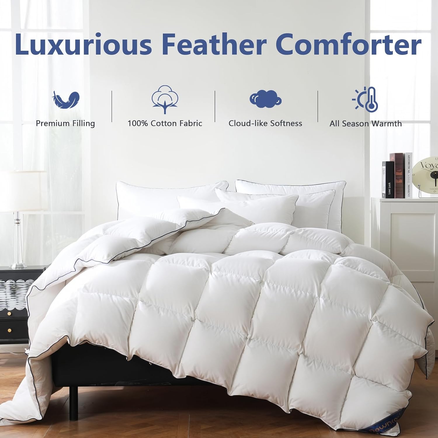 Detalle de DOWNCOOL Feather Comforter, King Size, 100% Cotton Cover, 106" x 90