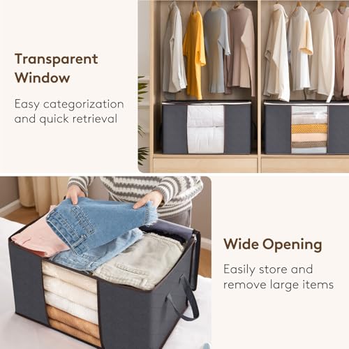 Detalle de Lifewit 95L Clothes Storage Bags 3 Pack with Lids – Large, Clear Window, Reinforced Handles