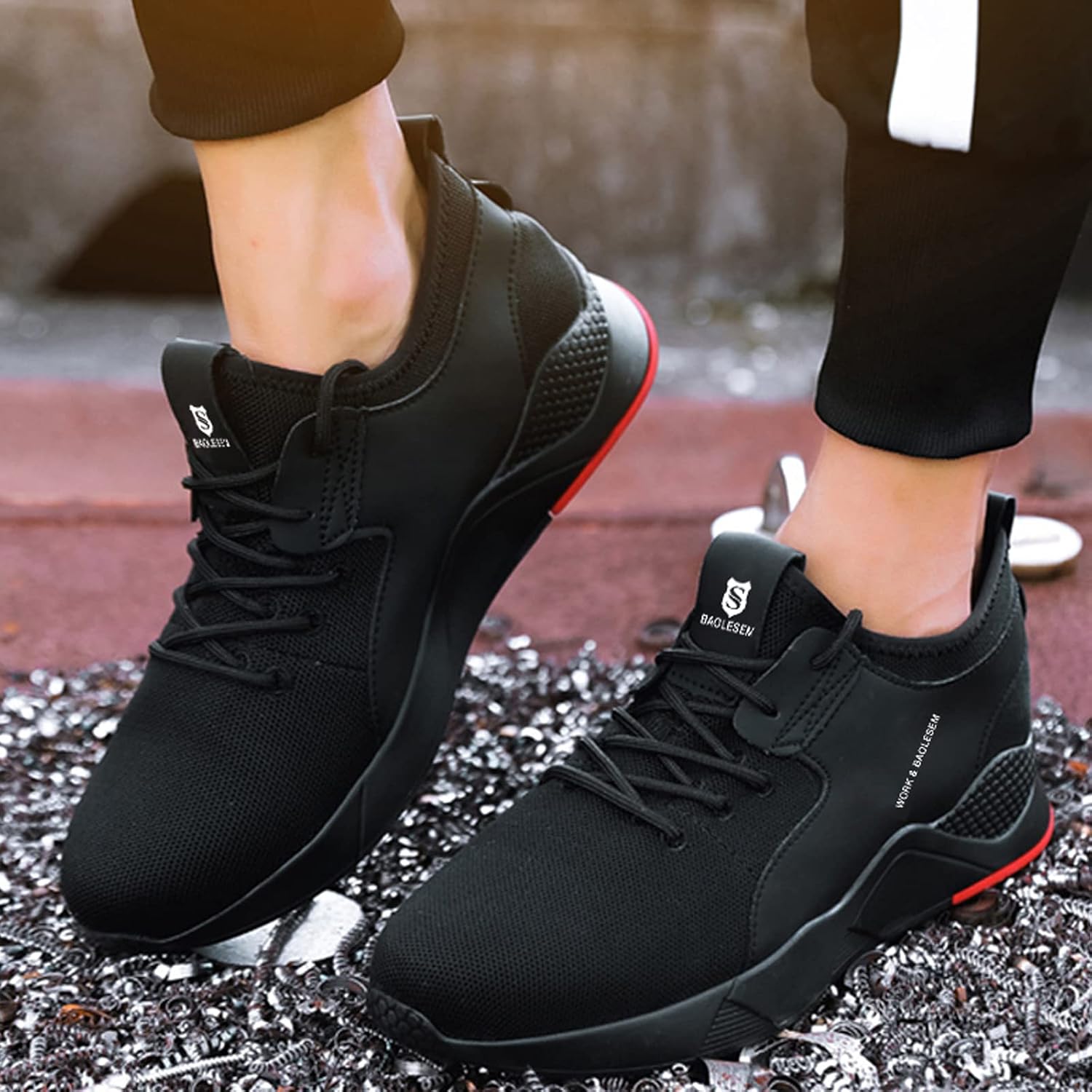 Thumbnail 2 de BAOLESEM Sicherheitsschuhe – leichte, atmungsaktive Sneaker mit Stahlkappe (Schwarz)