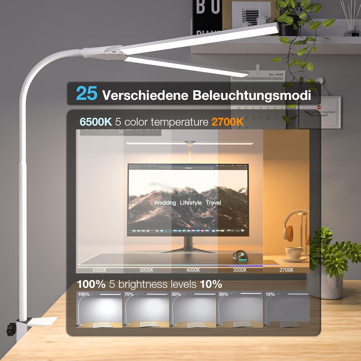 Thumbnail 3 de Hensam Schreibtischlampe LED – vielseitige Büro-Beleuchtung mit Schwanenhals und Doppelkopf-Design