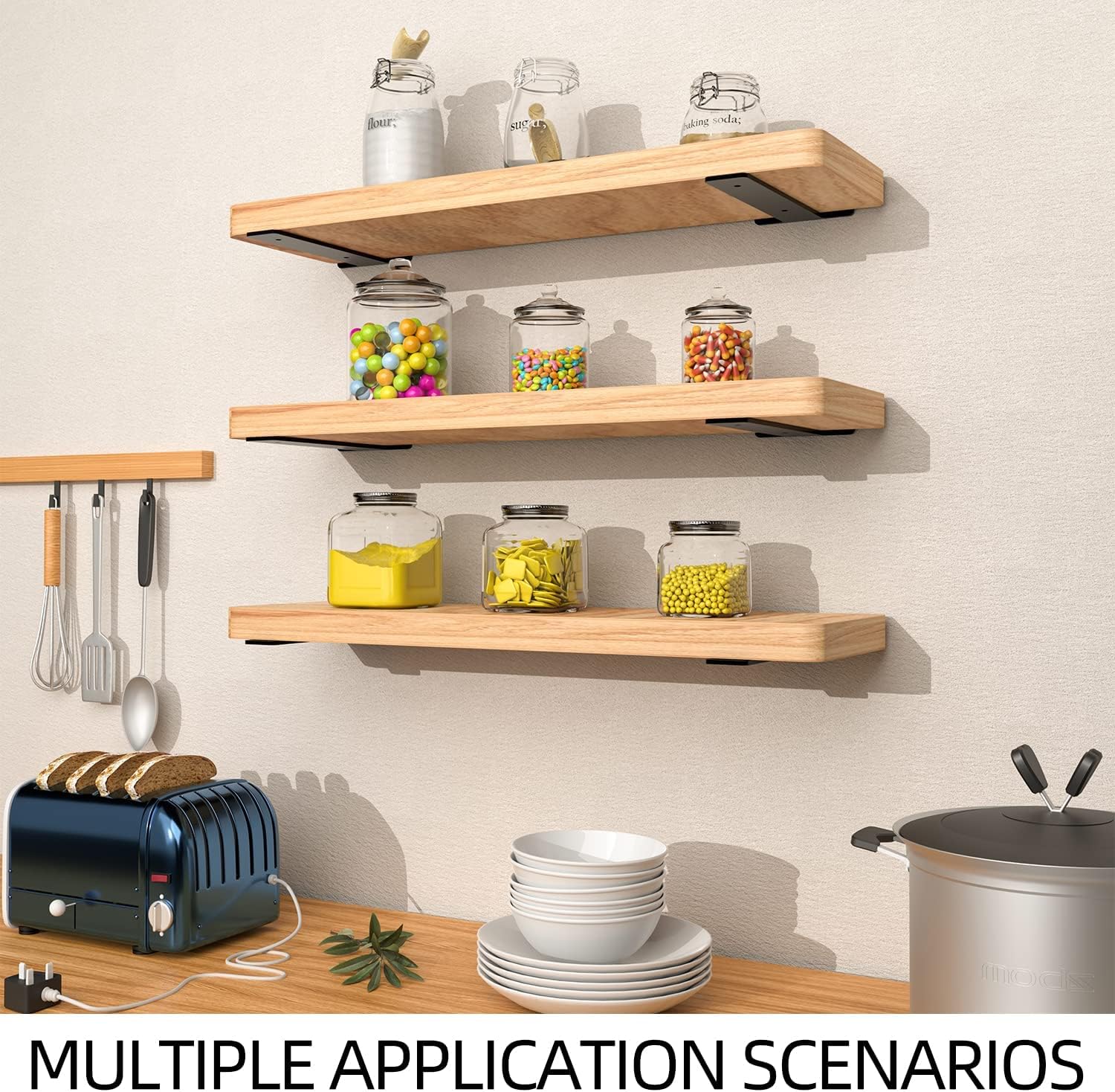 Detalle 2 de ITHKFU Equerre Etagere hyllkonsoler, 15 cm, svart järn, 6-pack