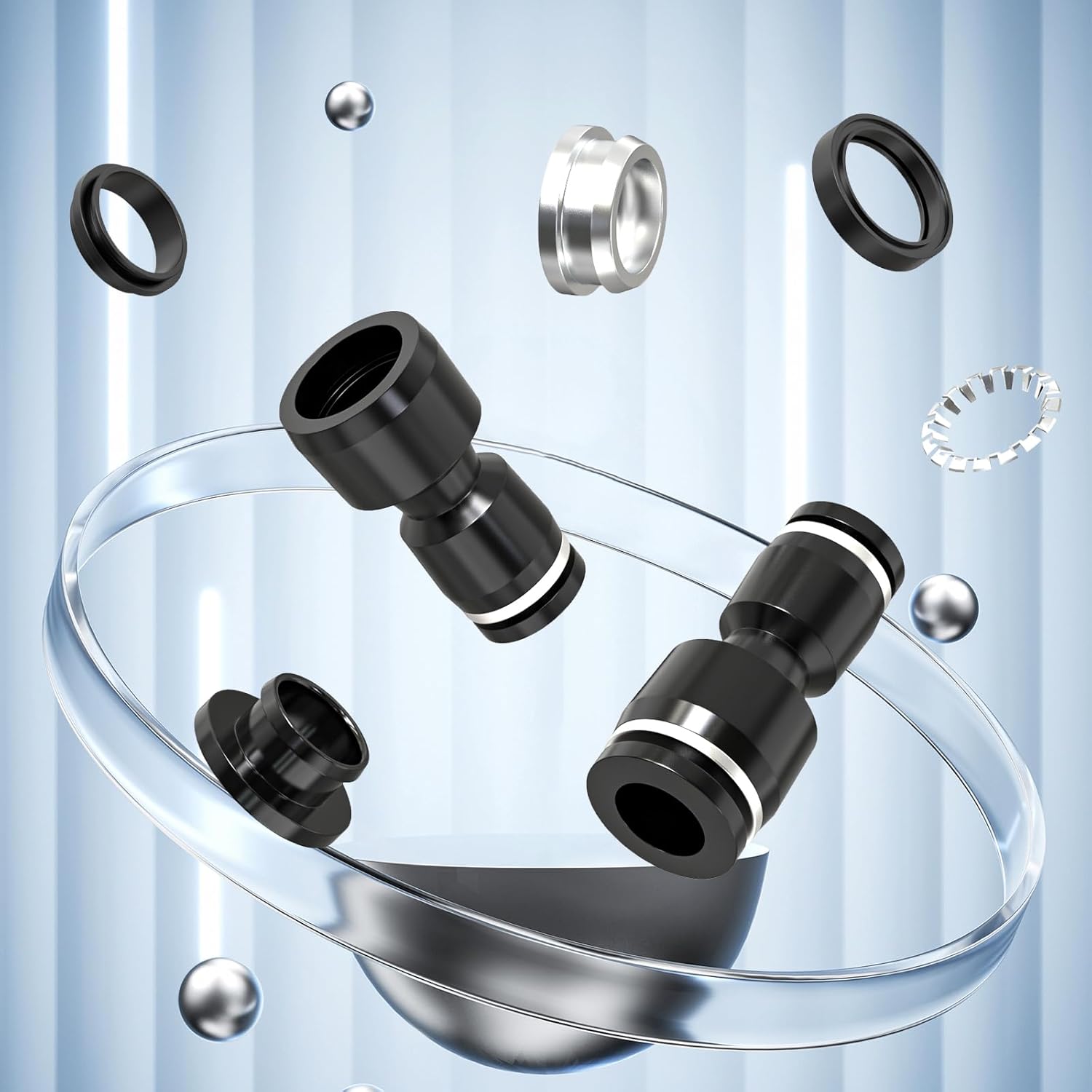 Thumbnail 6 de ERGAOBOY 10 Pcs 12mm Tube OD x 8mm Tube OD Black Straight Reducing Push to Connect Fittings