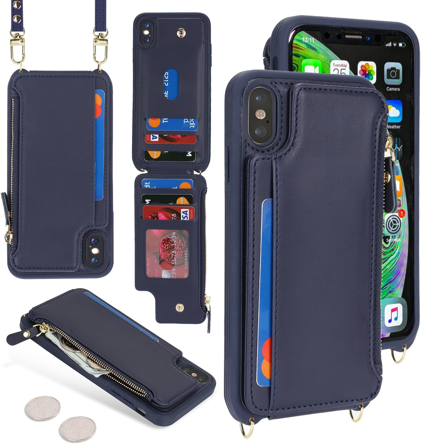 Thumbnail 2 de SailorTech Handyhülle für iPhone XS Max mit Kartenfach und verstellbarer Halskette – Blau