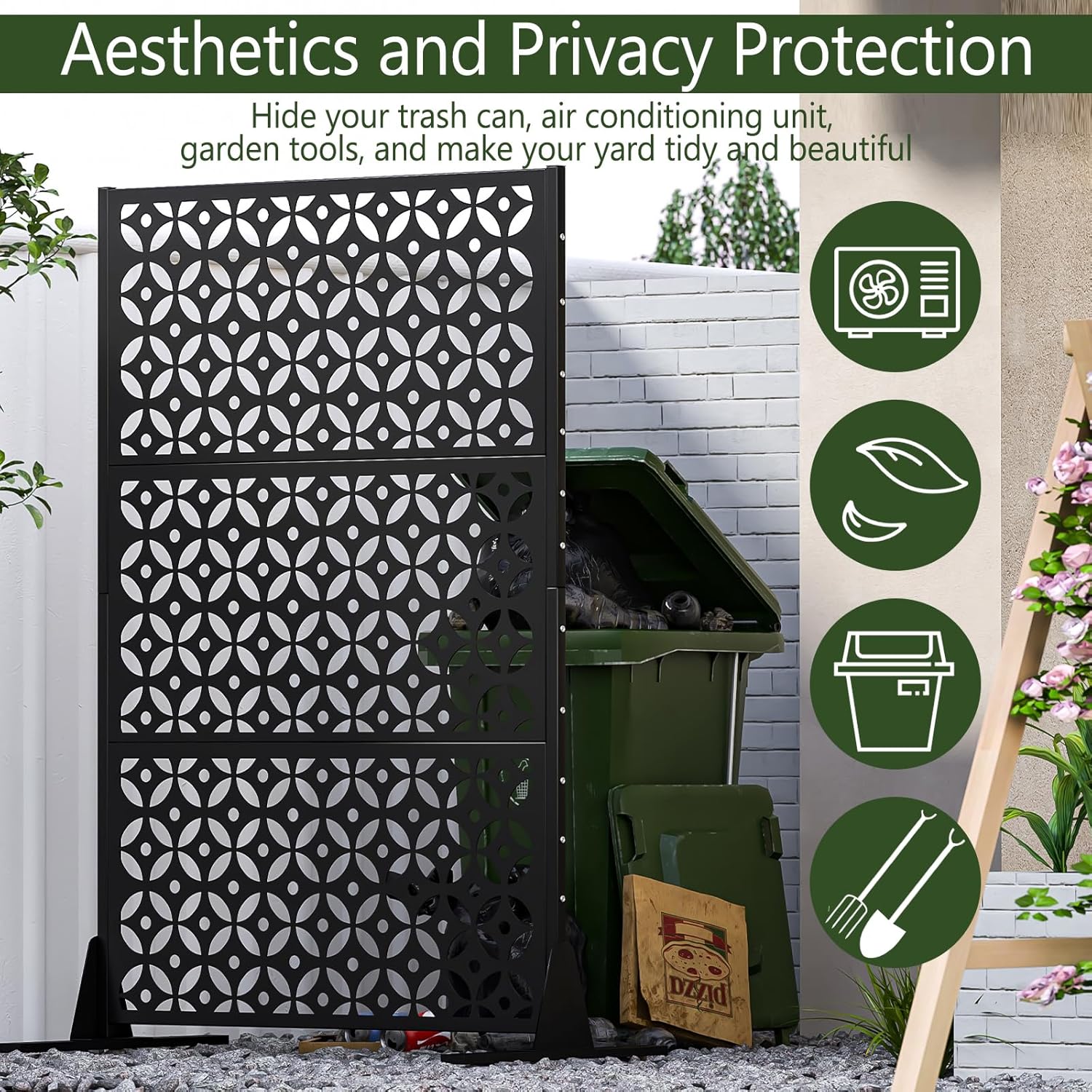 Detalle 1 de GDNVBRDS Cross-1 Outdoor Privacy Screen, Black Cross Metal, 3-Panel