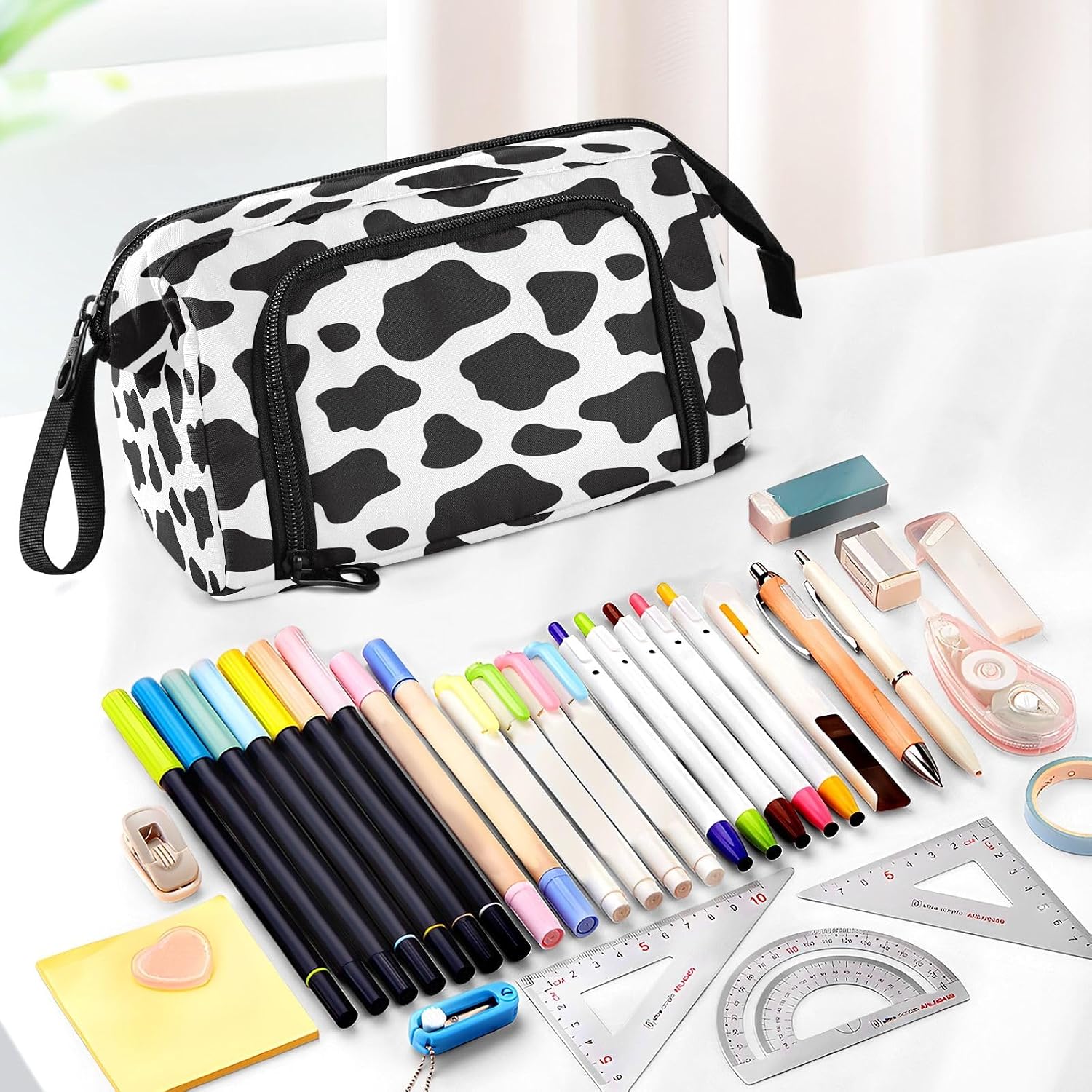 Thumbnail 4 de Mnsruu Big Capacity Pencil Case Black and White Cow Print – versatile organiser for school, travel and home