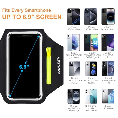 Thumbnail 3 de HAISSKY Brazalete Deportivo con Bolsa de Auriculares para Smartphones de hasta 6,9" (Negro) — Ajustable para iPhone y Galaxy