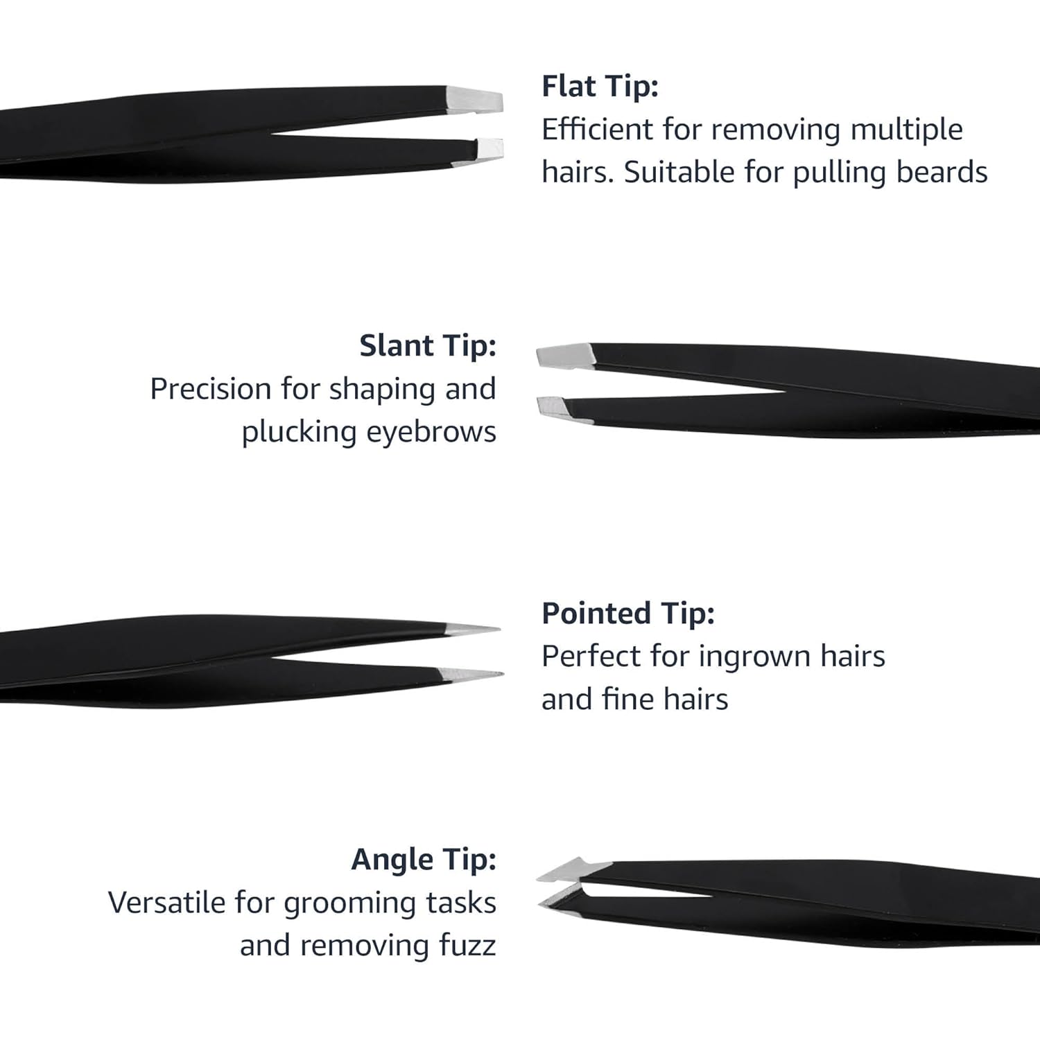 Detalle 2 de Amazon Basics Professional Stainless Steel Tweezers, 4-pack ✂